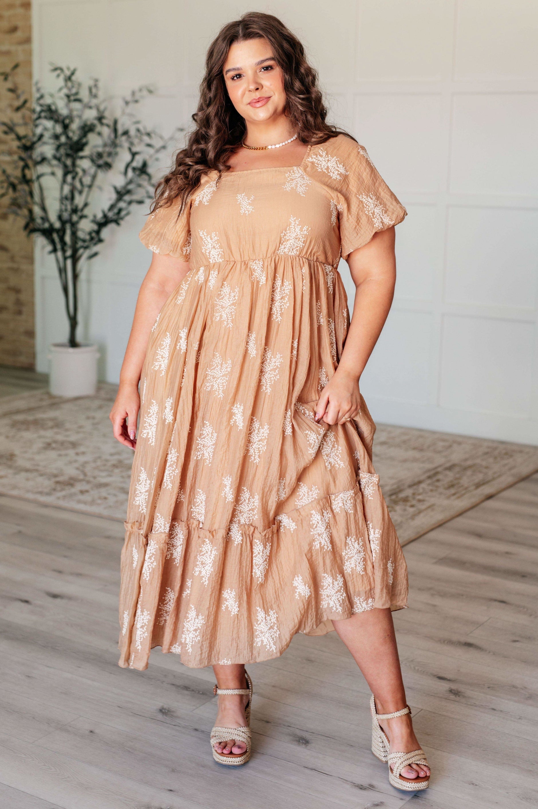 Trusting My Intuition Balloon Sleeve Dress in Camel - SwagglyLife Home & Fashion